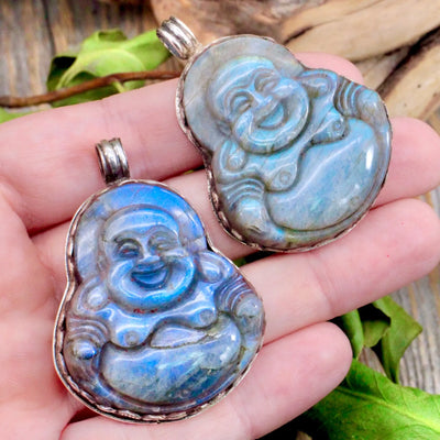 Labradorite Laughing Buddha Pendant