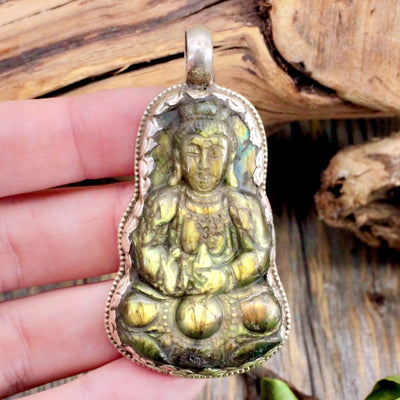 Labradorite Meditating Buddha Pendant