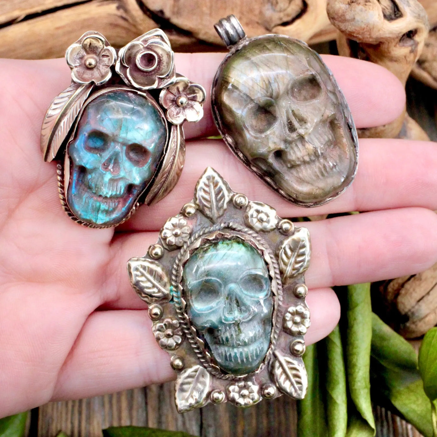 Labradorite Skull Pendant