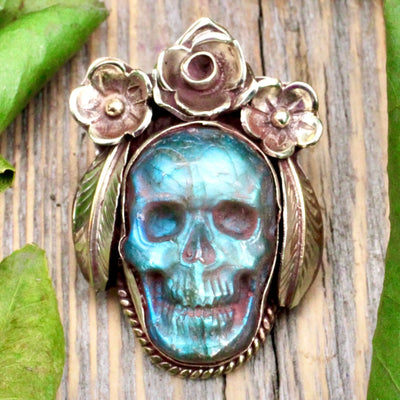 Labradorite Skull Pendant