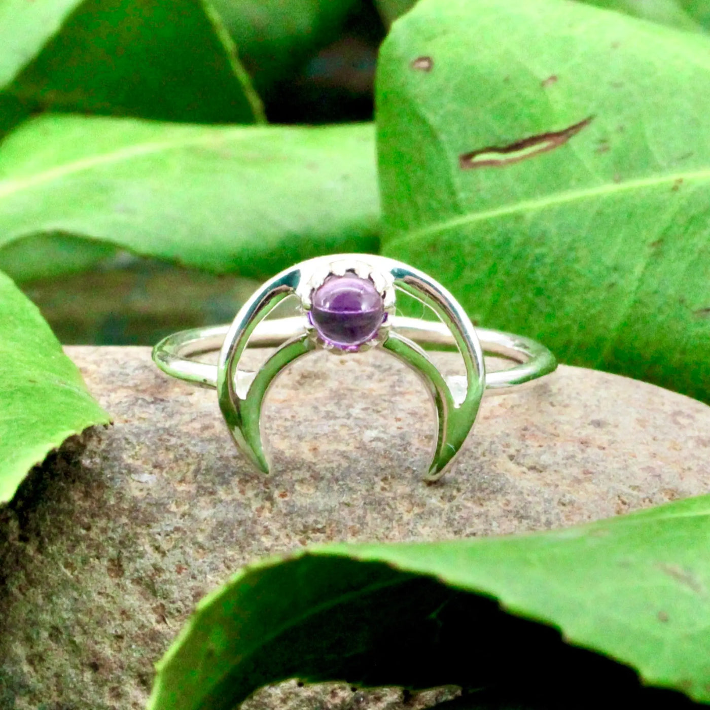 Amethyst Crescent Moon Ring