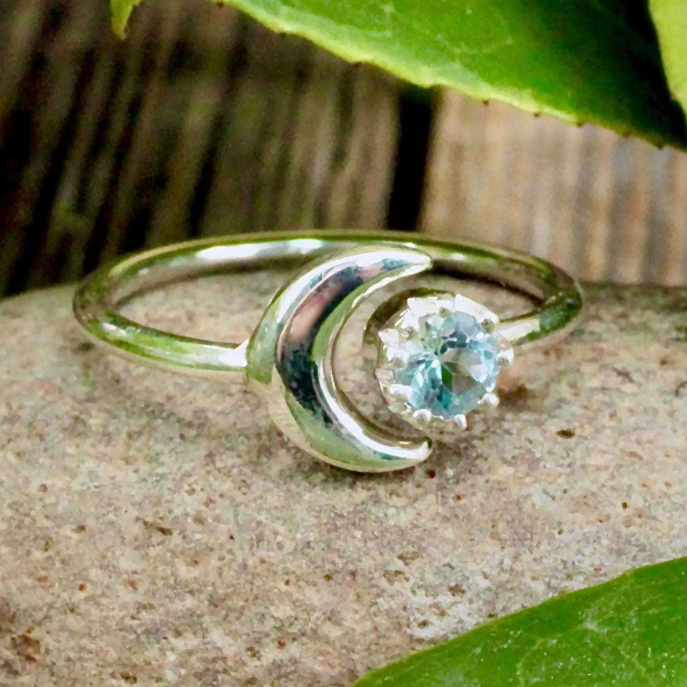 Blue Topaz Moon Ring