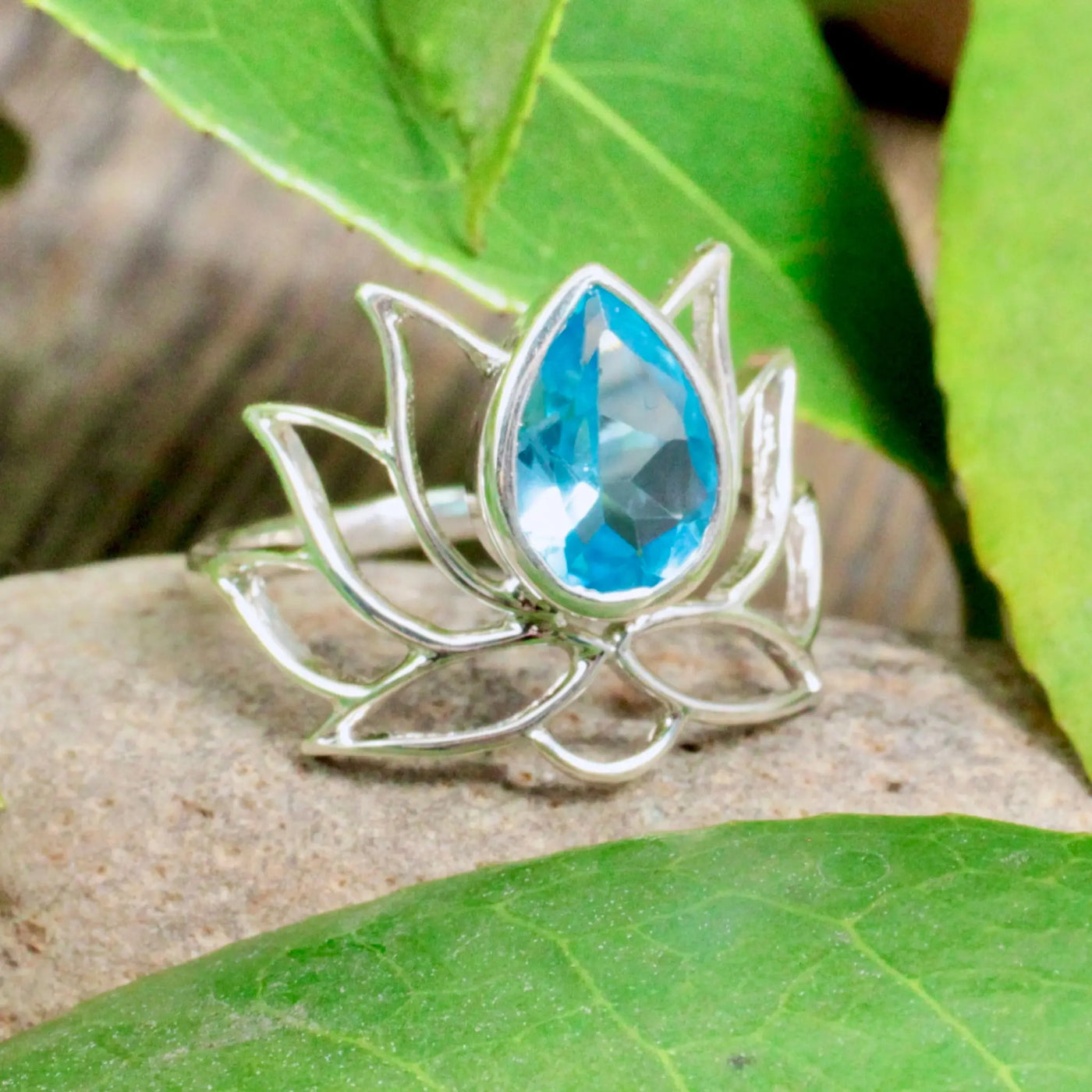 Blue Topaz Lotus Ring