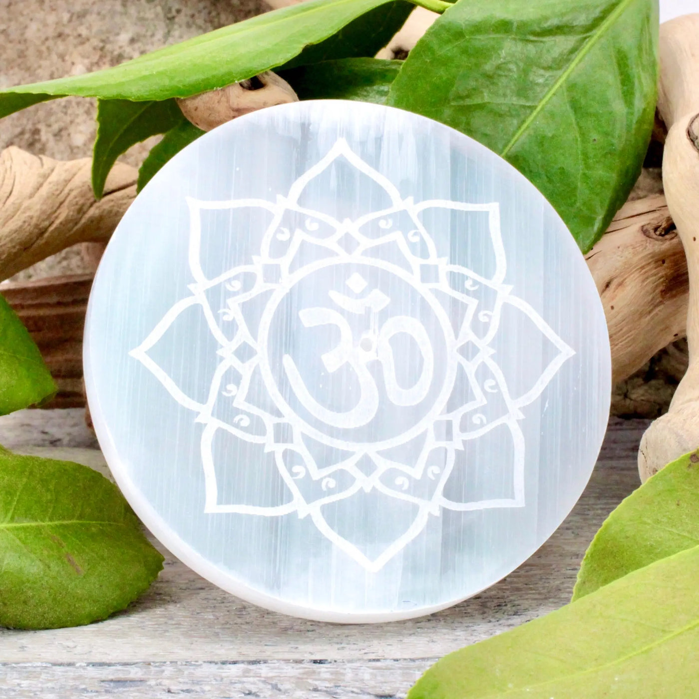 Selenite Incense Burner With Ohm Engraving