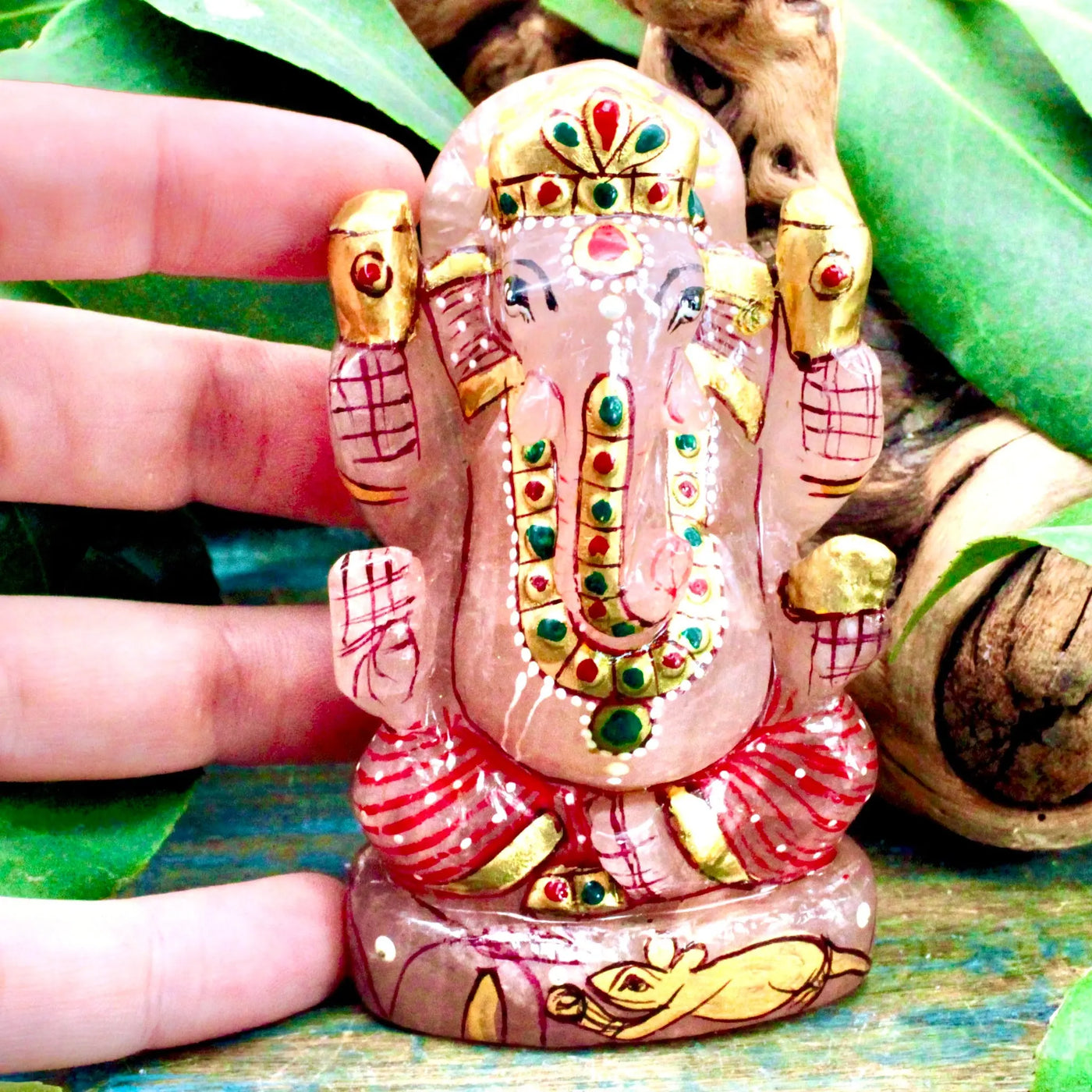 Hand Painted Rose Quartz Ganesha