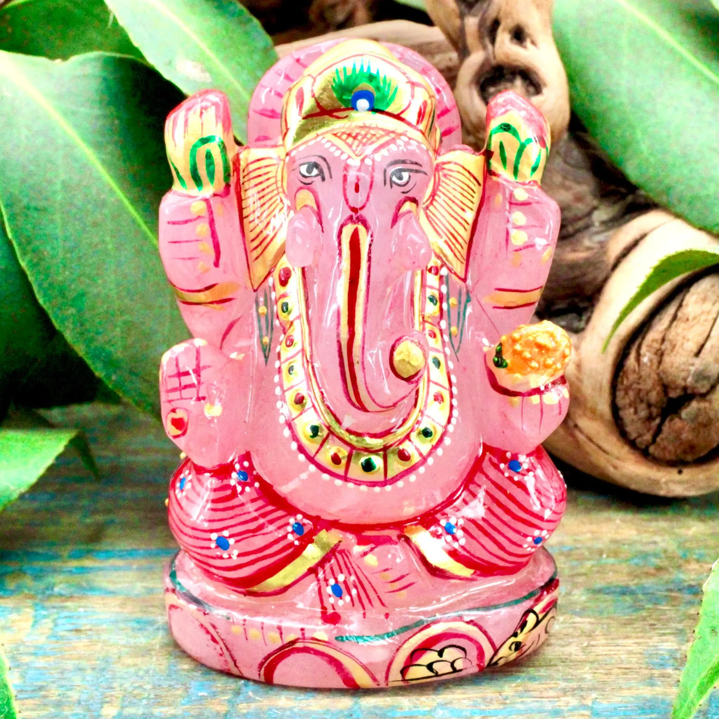 Hand Painted Rose Quartz Ganesha