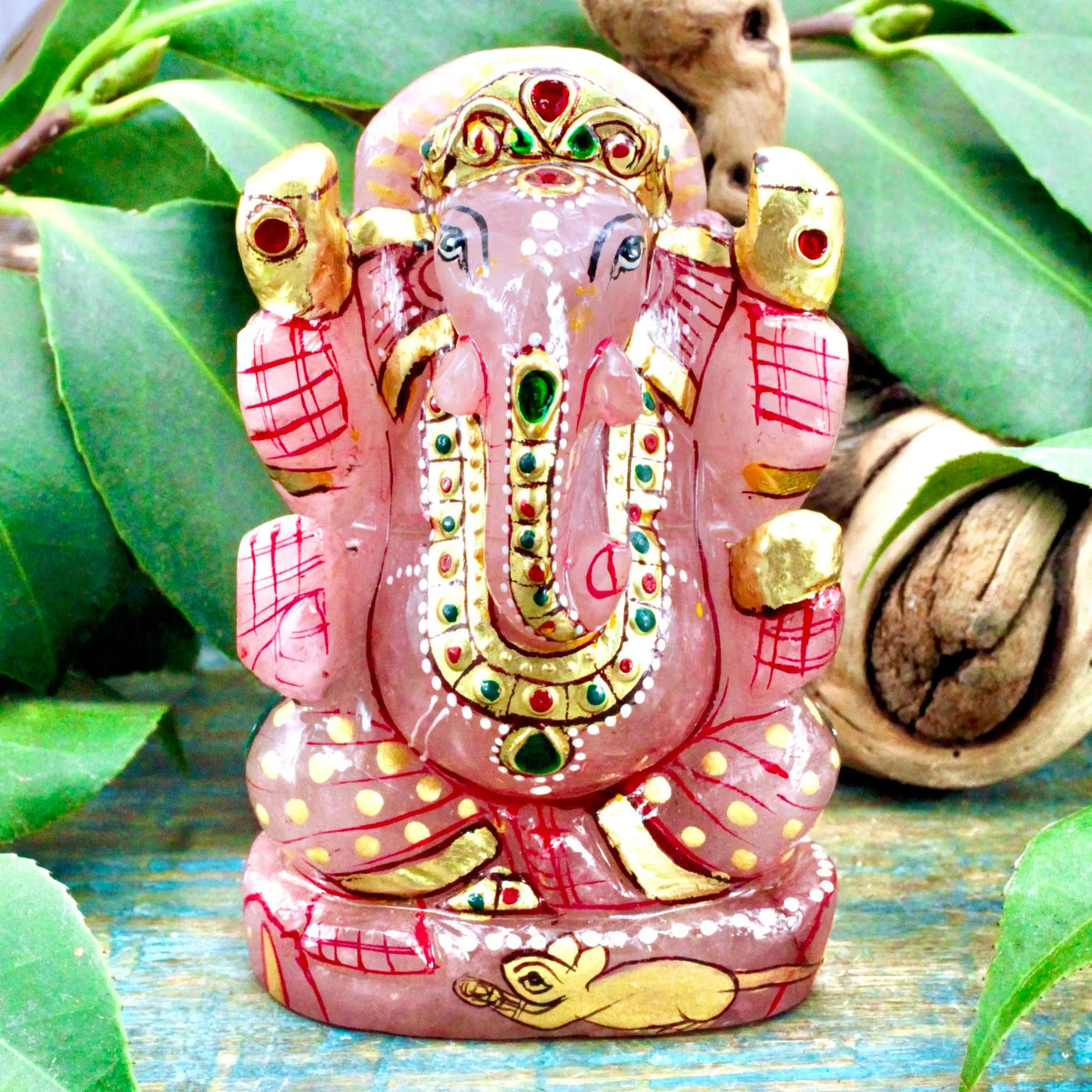 Hand Painted Rose Quartz Ganesha