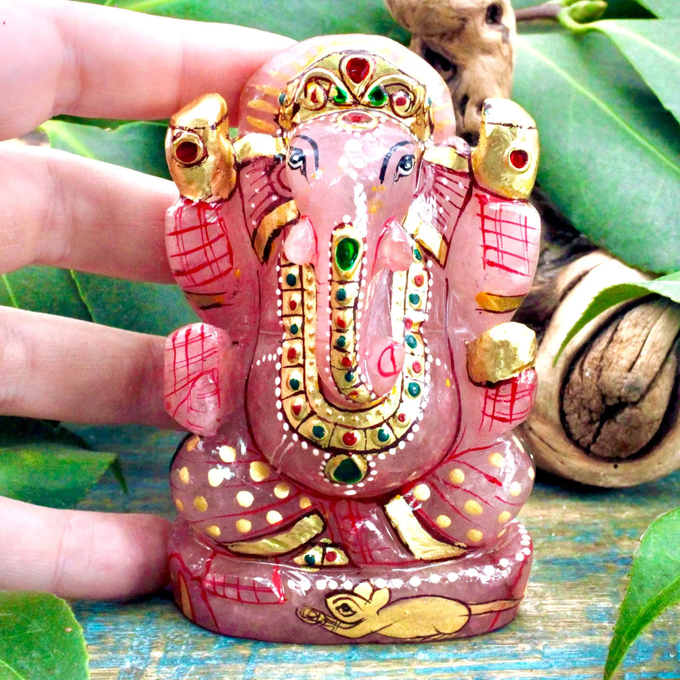 Hand Painted Rose Quartz Ganesha