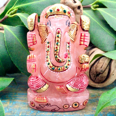 Hand Painted Rose Quartz Ganesha