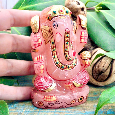 Hand Painted Rose Quartz Ganesha