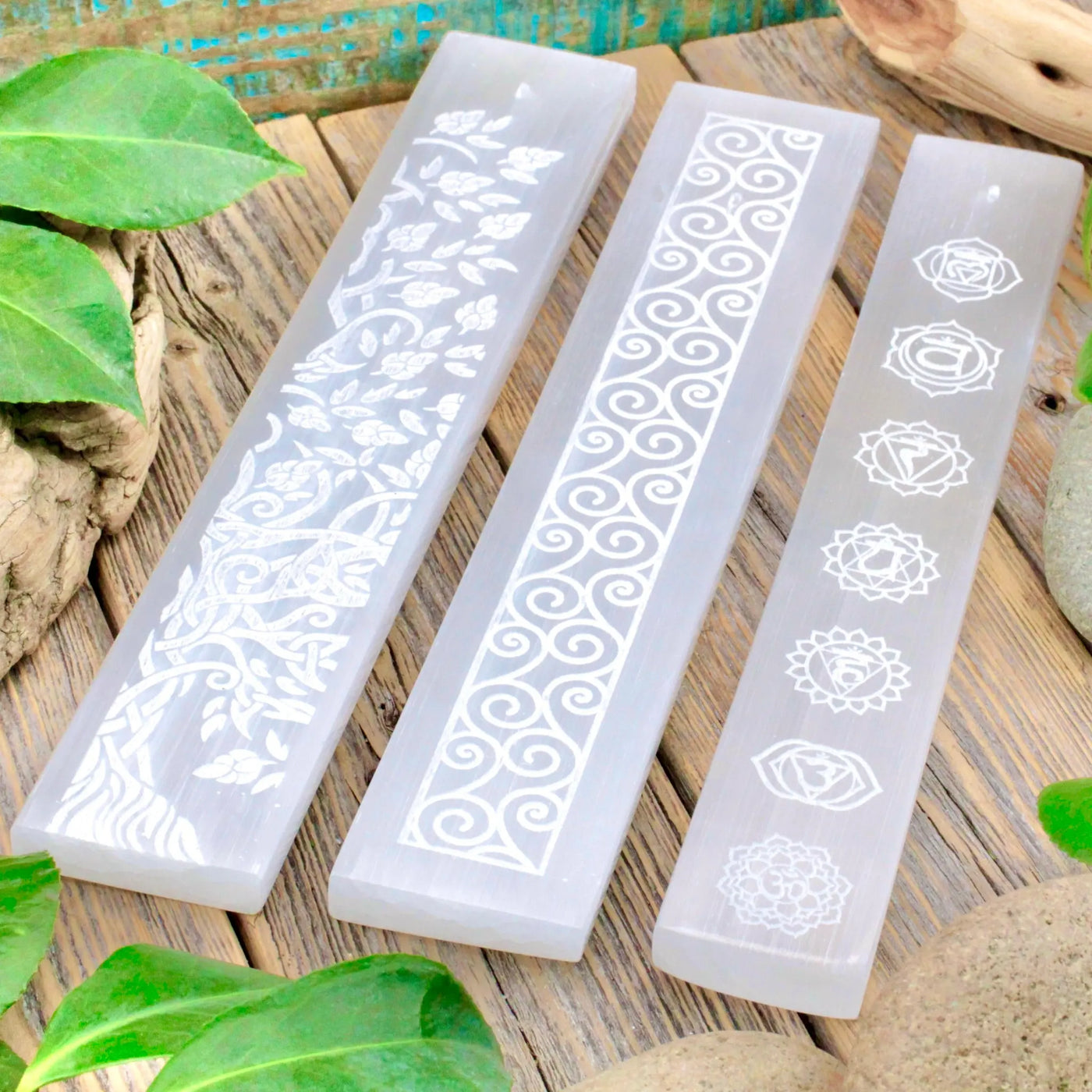 Etched Selenite Incense Holder