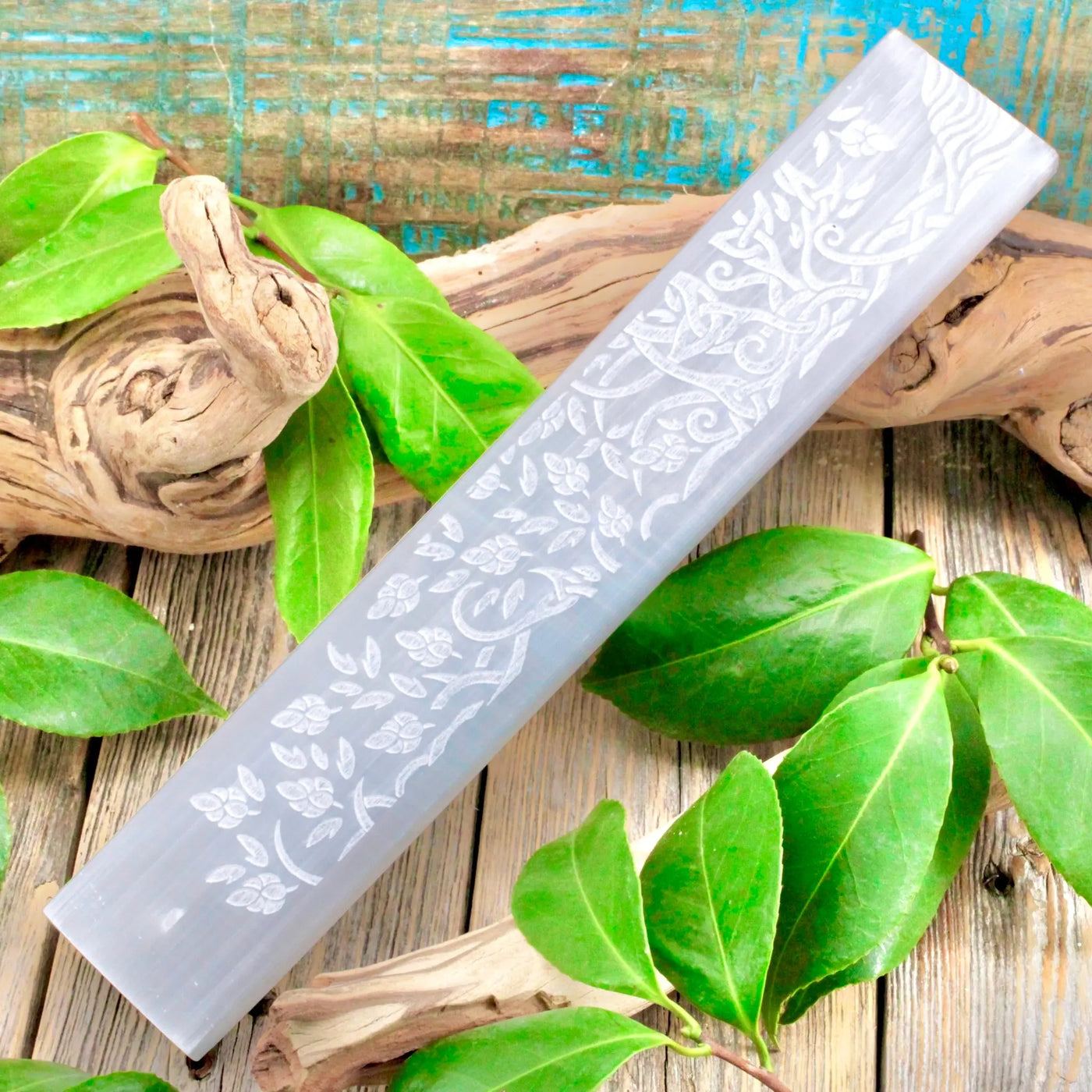 Etched Selenite Incense Holder