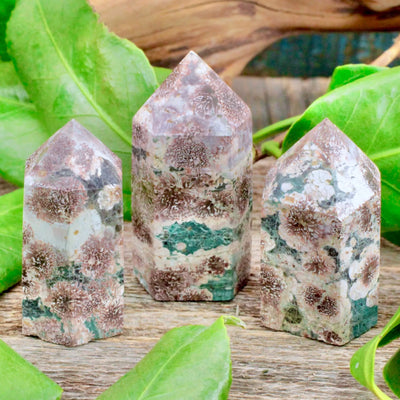 Green Flower Agate Tower - Small