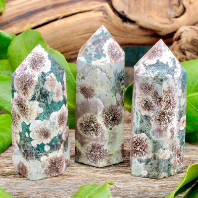 Green Flower Agate Tower - Small