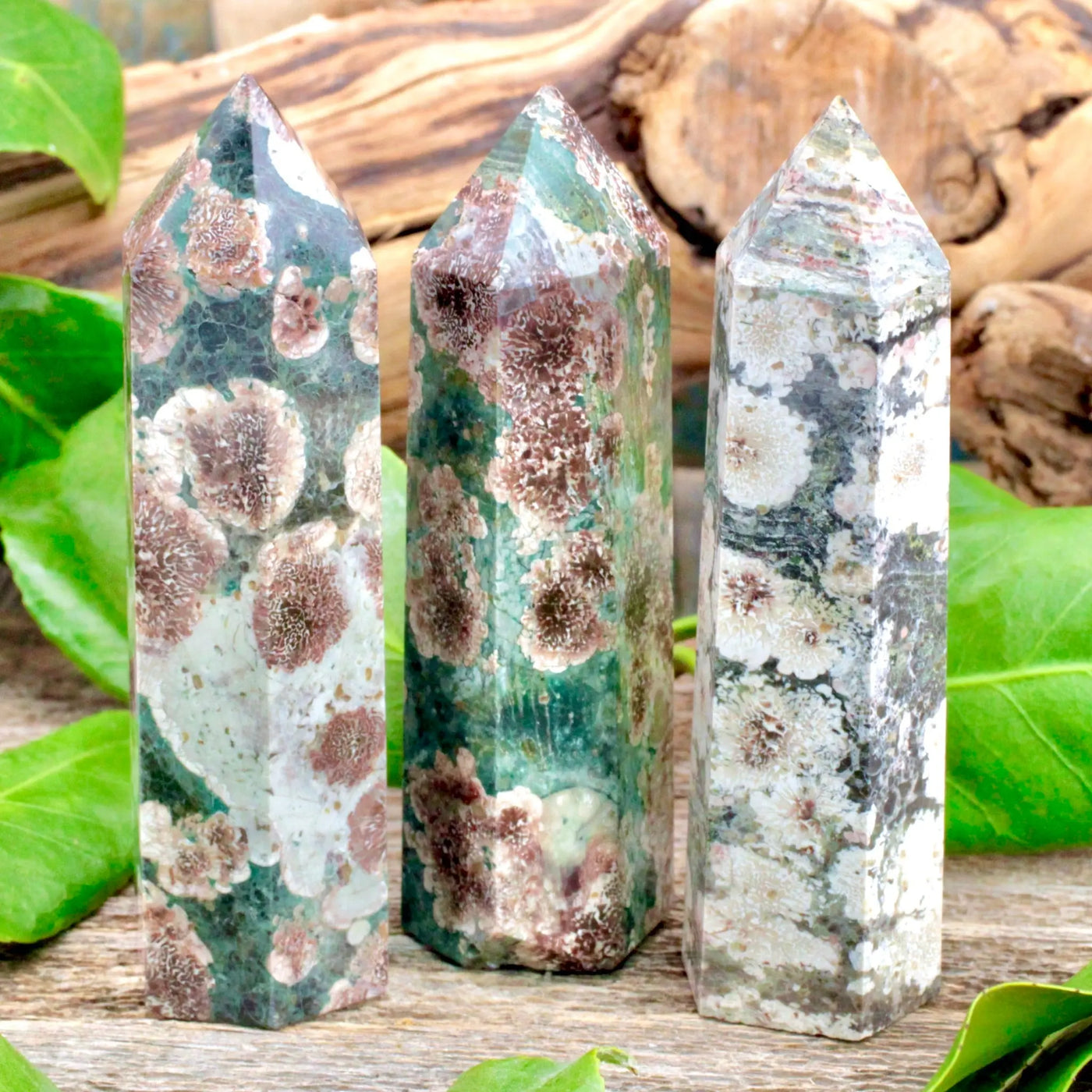 Green Flower Agate Tower - Small