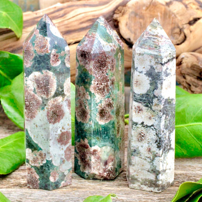 Green Flower Agate Tower - Small