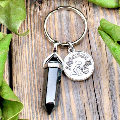 Hematite Zodiac Key Ring - Aquarius