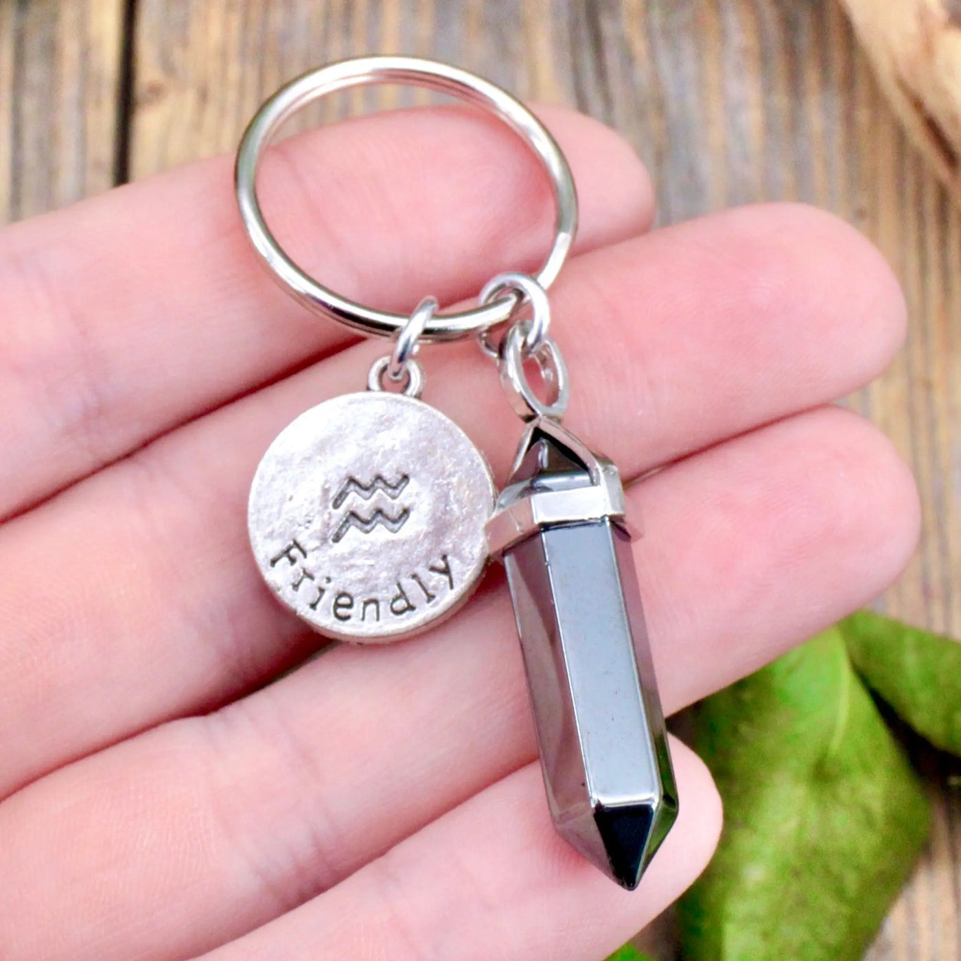 Hematite Zodiac Key Ring - Aquarius