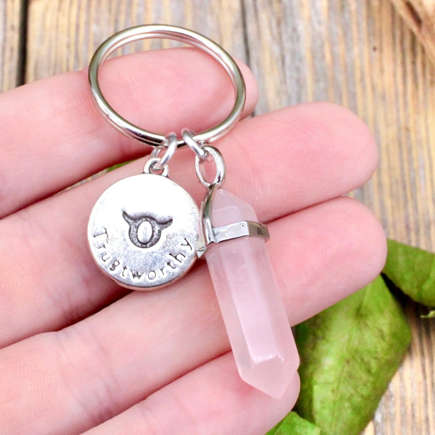 Rose Quartz Zodiac Key Ring - Taurus