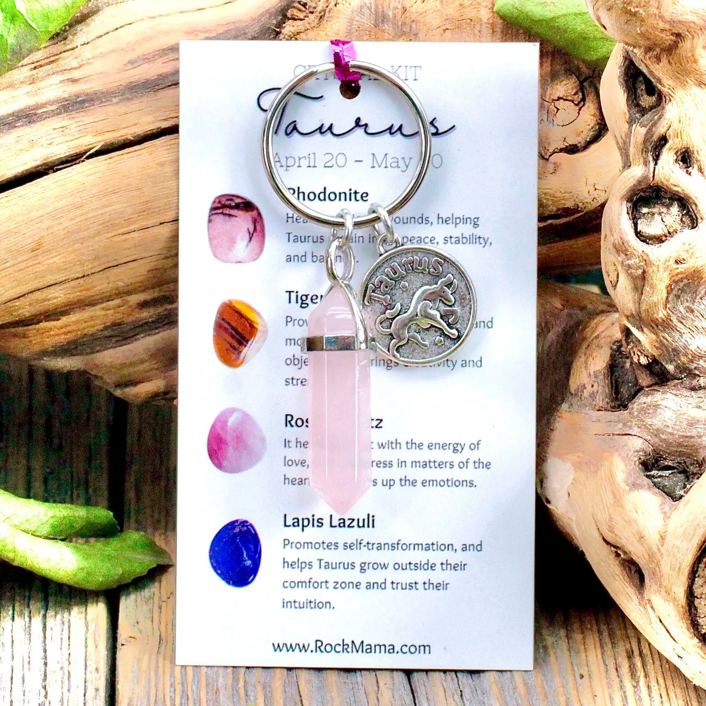 Rose Quartz Zodiac Key Ring - Taurus