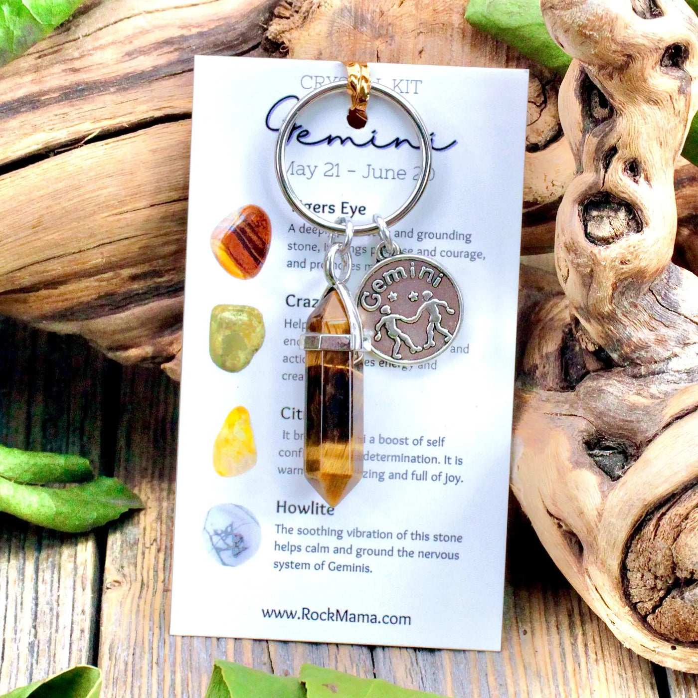 Tiger's Eye Zodiac Key Ring - Gemini