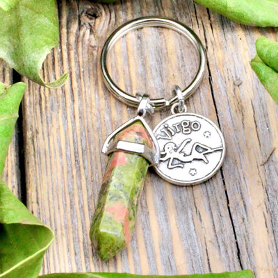 Unakite Jasper Zodiac Key Ring - Virgo