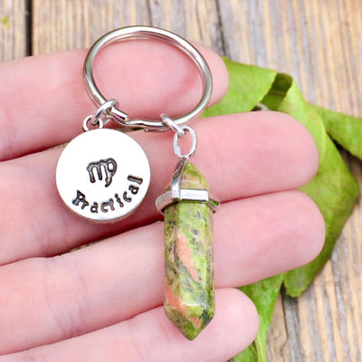 Unakite Jasper Zodiac Key Ring - Virgo