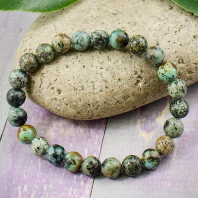 African Turquoise Bracelet, 8mm Polished Beads