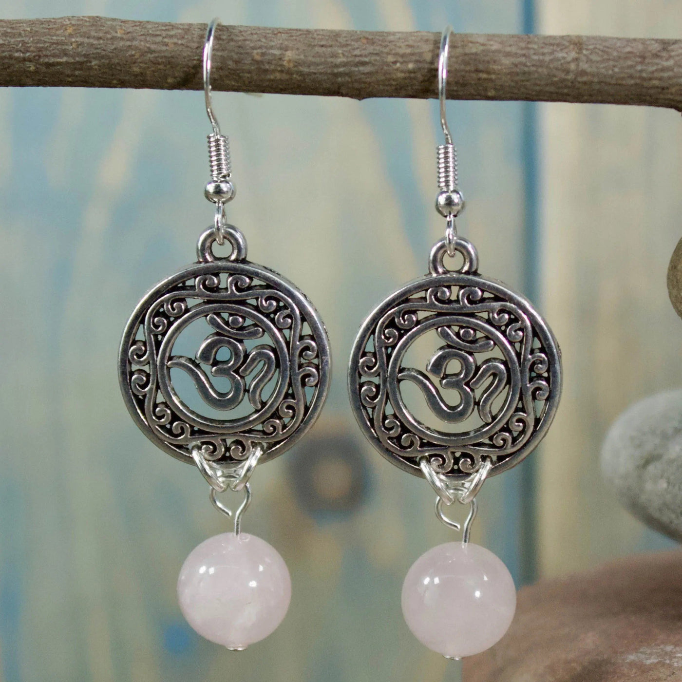 Rose Quartz Om Earrings